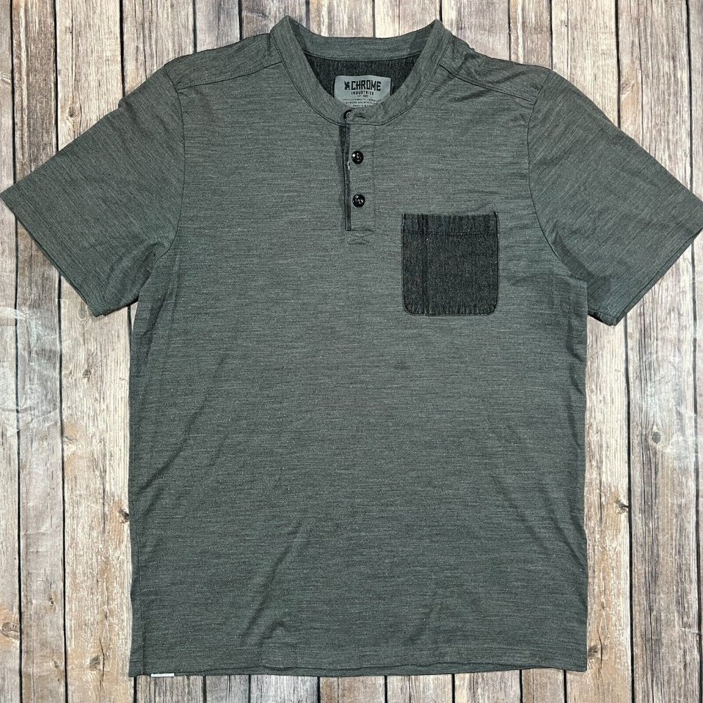 Chrome Industries Merino Wool Short Sleeve Henley Shirt Large Grey Men Cycling